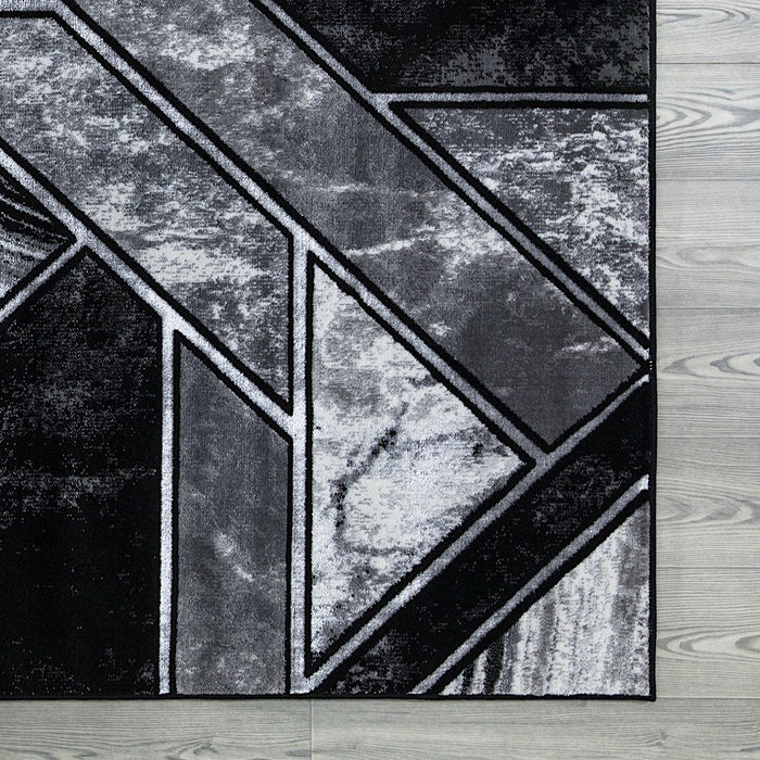 Ritz Geometric Modern Rug Silver & Black