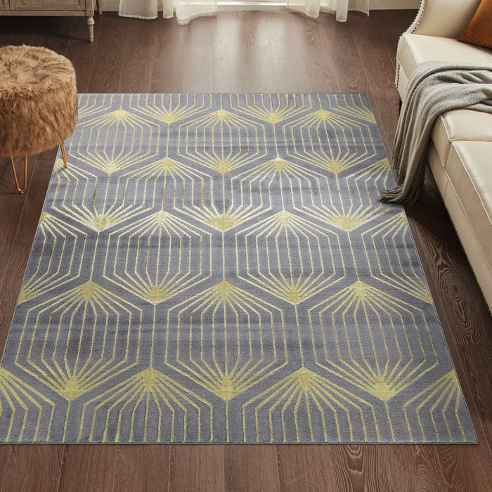 Ritz Geometric Contemporary Rug Gold & Grey (V1)