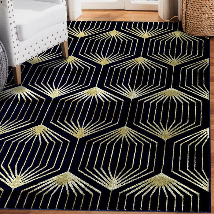 Ritz Geometric Contemporary Rug Gold & Navy (V1)