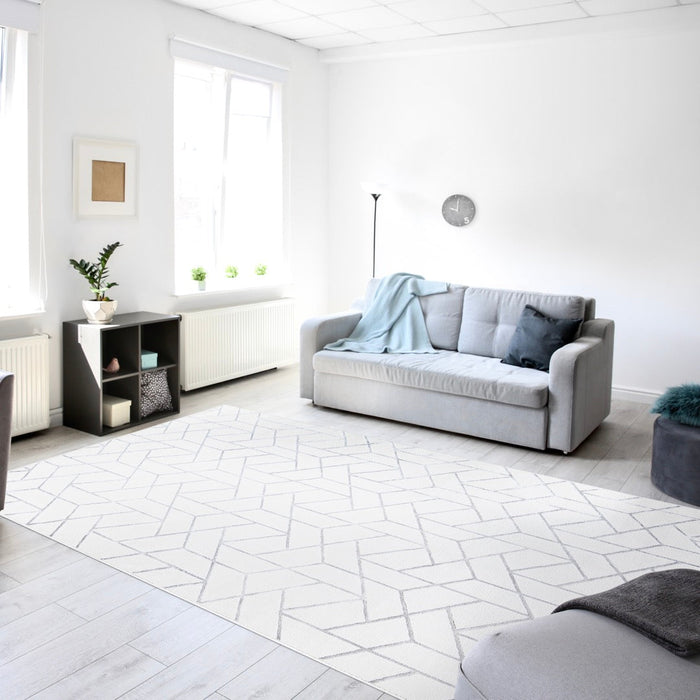 Ritz Geometric Contemporary Rug Silver & Cream (V2)