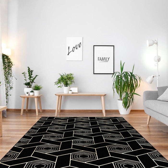 Ritz Geometric Design Rug Gold & Black