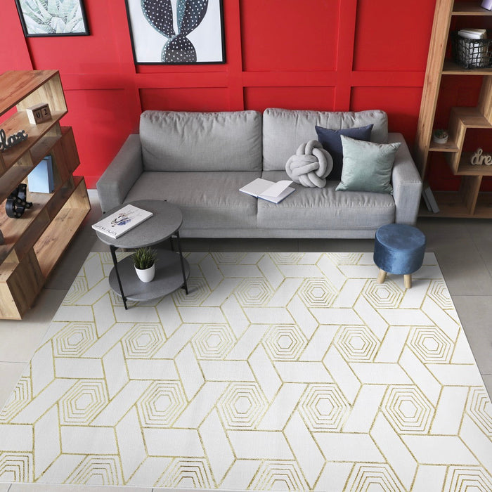 Ritz Geometric Design Rug Gold & Cream