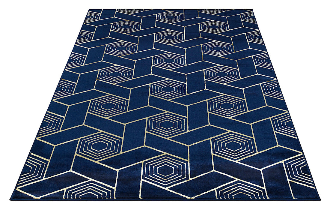 Ritz Geometric Design Rug Gold & Navy