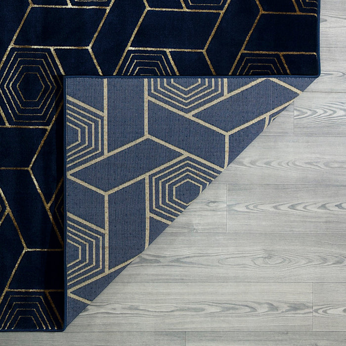 Ritz Geometric Design Rug Gold & Navy