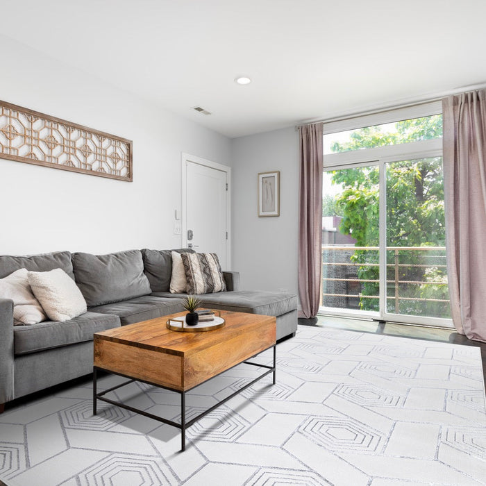 Ritz Geometric Design Rug Silver & Cream