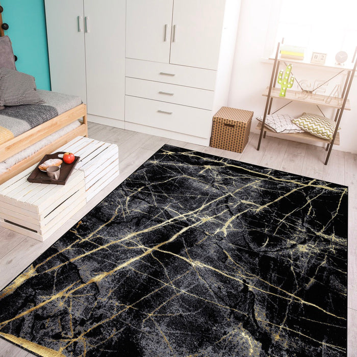 Ritz Marble Design Rug Gold & Black