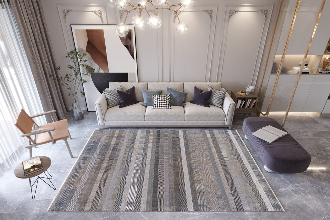 Elexus Ruby Striped Modern Rug (V2) - Grey