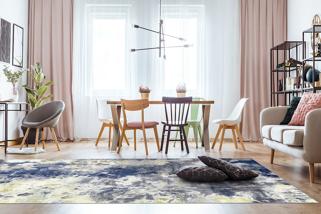 Ritz Abstract Modern Rug Gold & Blue (V1)