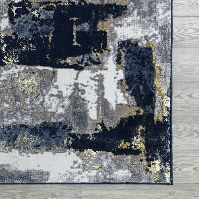 Ritz Abstract Modern Rug Gold & Navy (V1)
