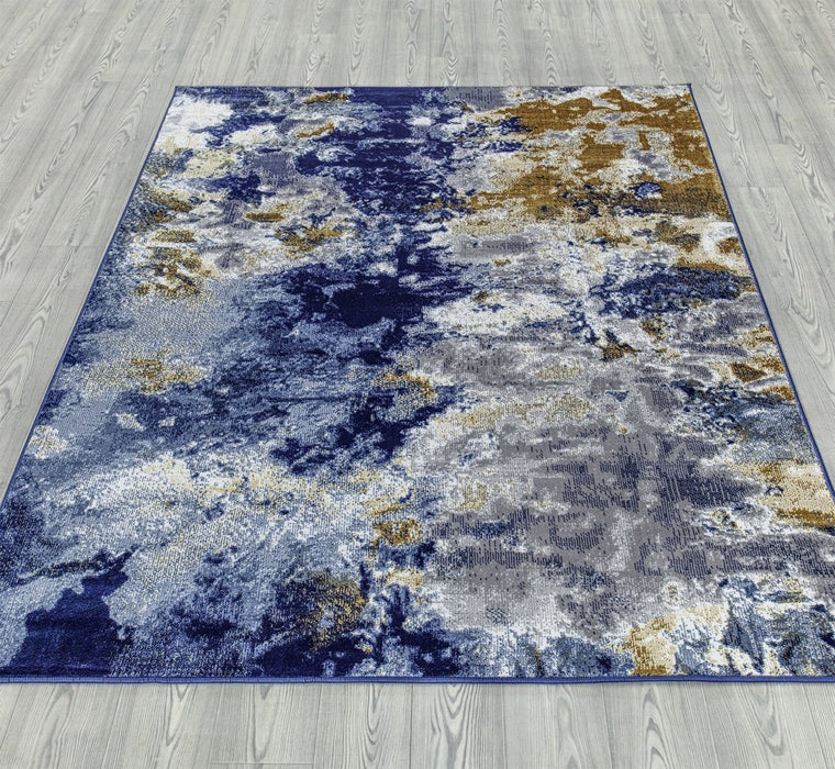 Ritz Abstract Modern Rug Gold & Navy (V2)