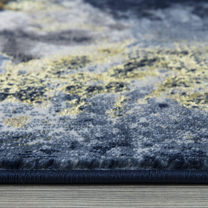 Ritz Abstract Modern Rug Gold & Navy (V2)