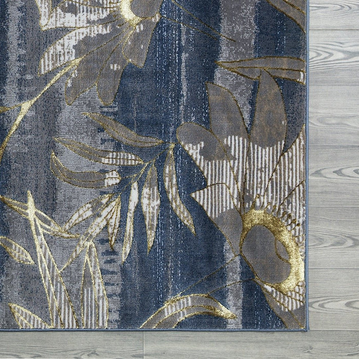 Ritz Floral Modern Rug Gold & Blue