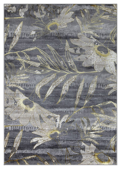 Ritz Floral Modern Rug Gold & Grey