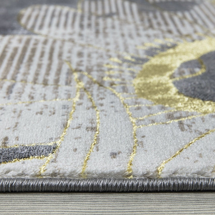 Ritz Floral Modern Rug Gold & Grey