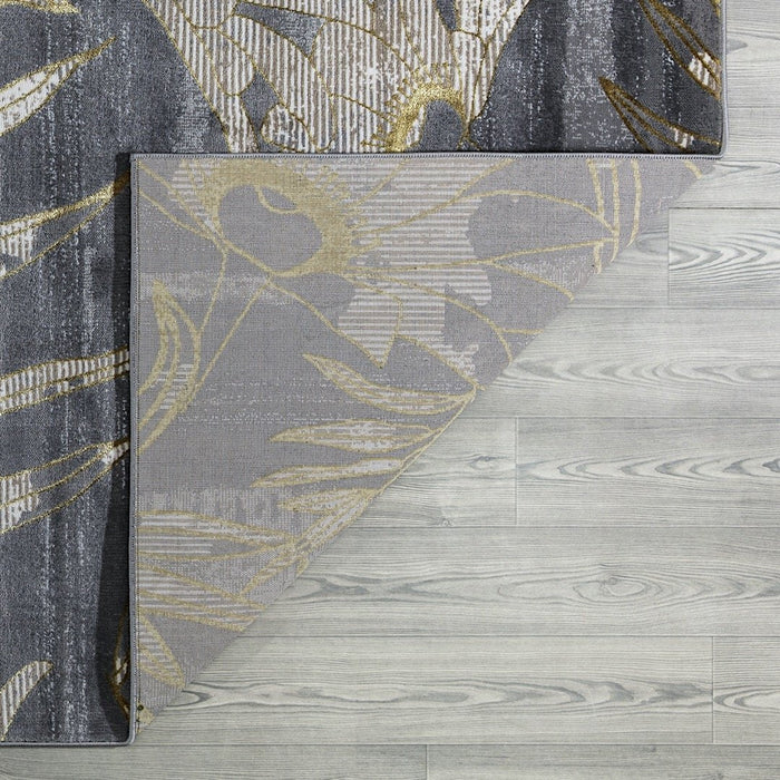 Ritz Floral Modern Rug Gold & Grey