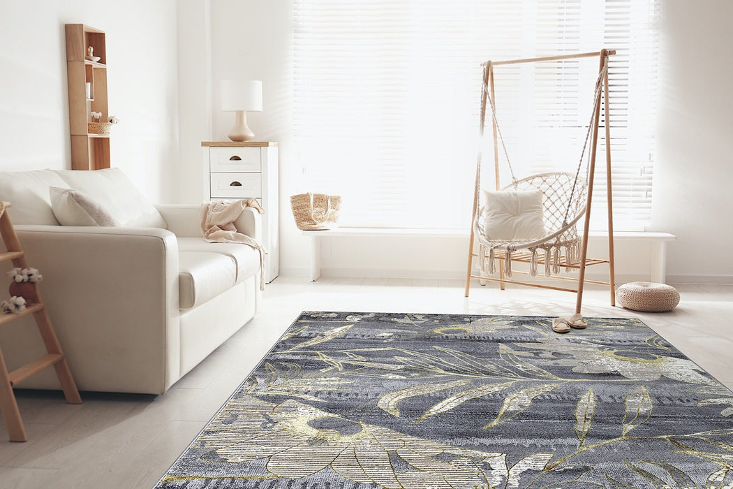 Ritz Floral Modern Rug Gold & Grey