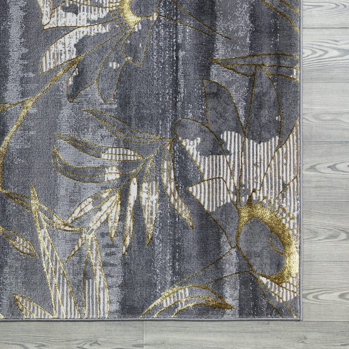 Ritz Floral Modern Rug Gold & Grey