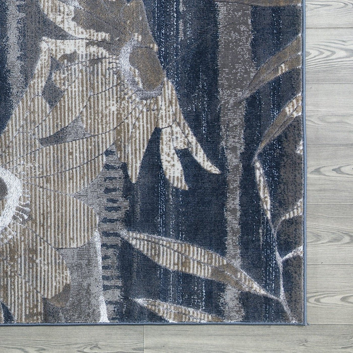 Ritz Floral Modern Rug Silver & Blue