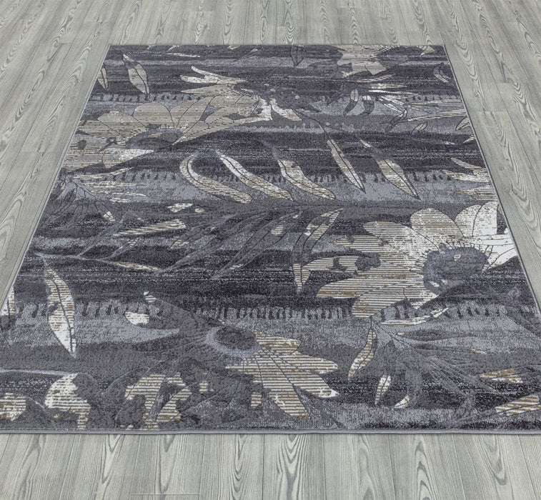 Ritz Floral Modern Rug Silver & Grey