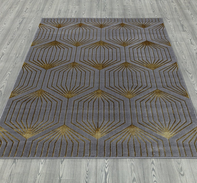 Ritz Geometric Contemporary Rug Gold & Grey (V1)