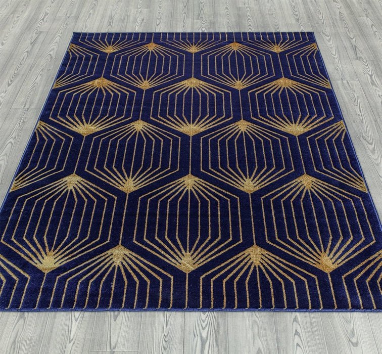 Ritz Geometric Contemporary Rug Gold & Navy (V1)