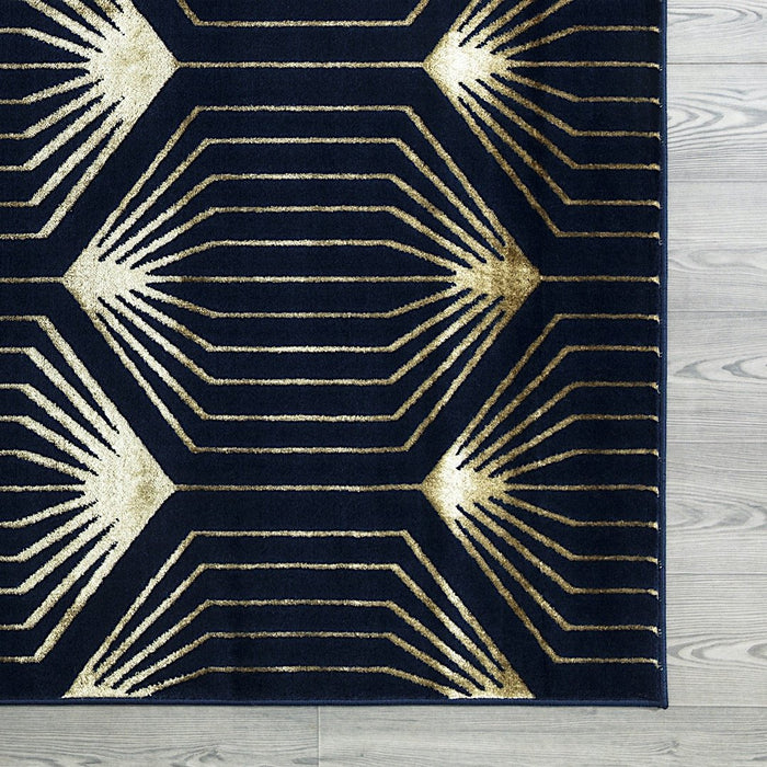 Ritz Geometric Contemporary Rug Gold & Navy (V1)