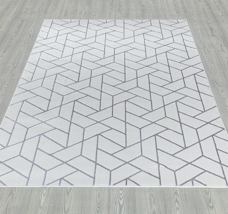 Ritz Geometric Contemporary Rug Silver & Cream (V2)