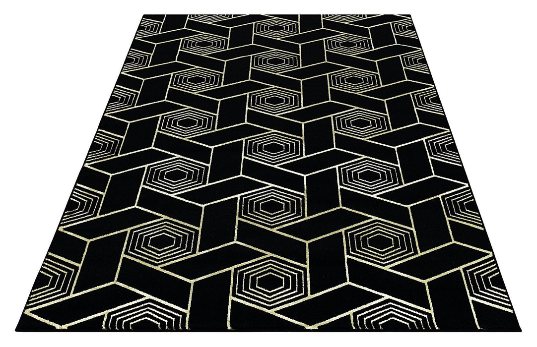 Ritz Geometric Design Rug Gold & Black