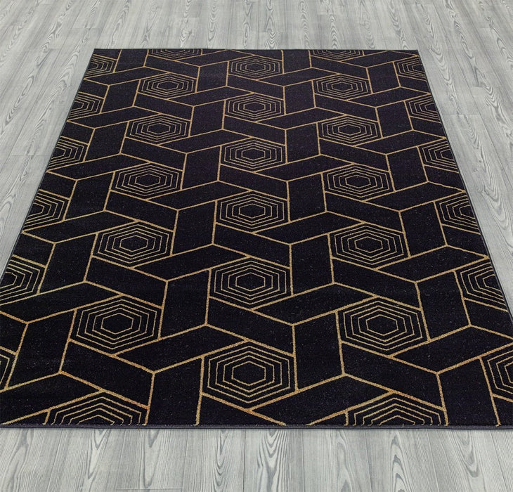 Ritz Geometric Design Rug Gold & Black