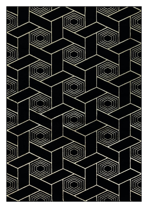 Ritz Geometric Design Rug Gold & Black