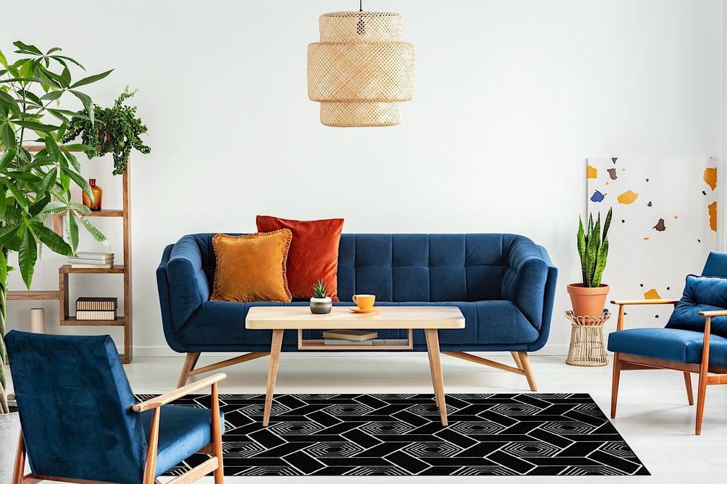 Ritz Geometric Design Rug Gold & Black