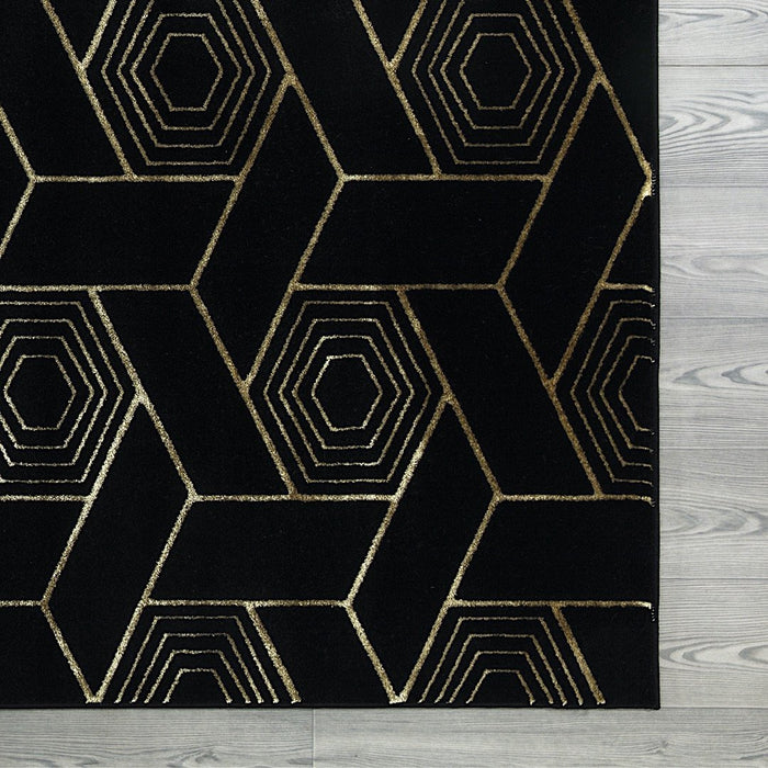 Ritz Geometric Design Rug Gold & Black