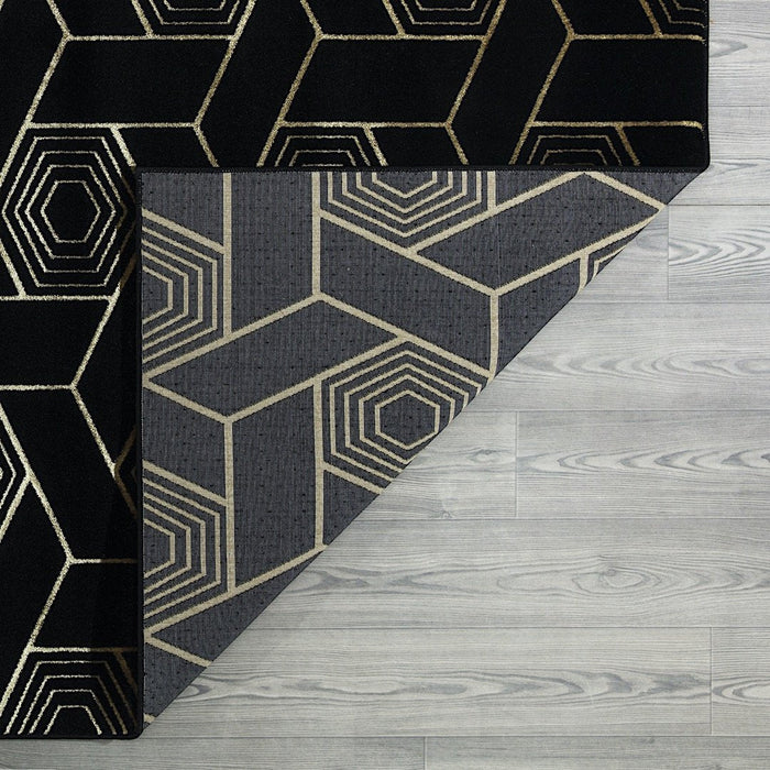 Ritz Geometric Design Rug Gold & Black