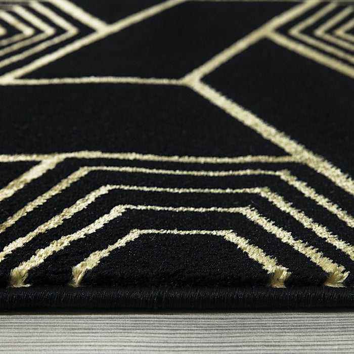Ritz Geometric Design Rug Gold & Black