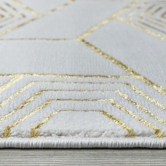 Ritz Geometric Design Rug Gold & Cream
