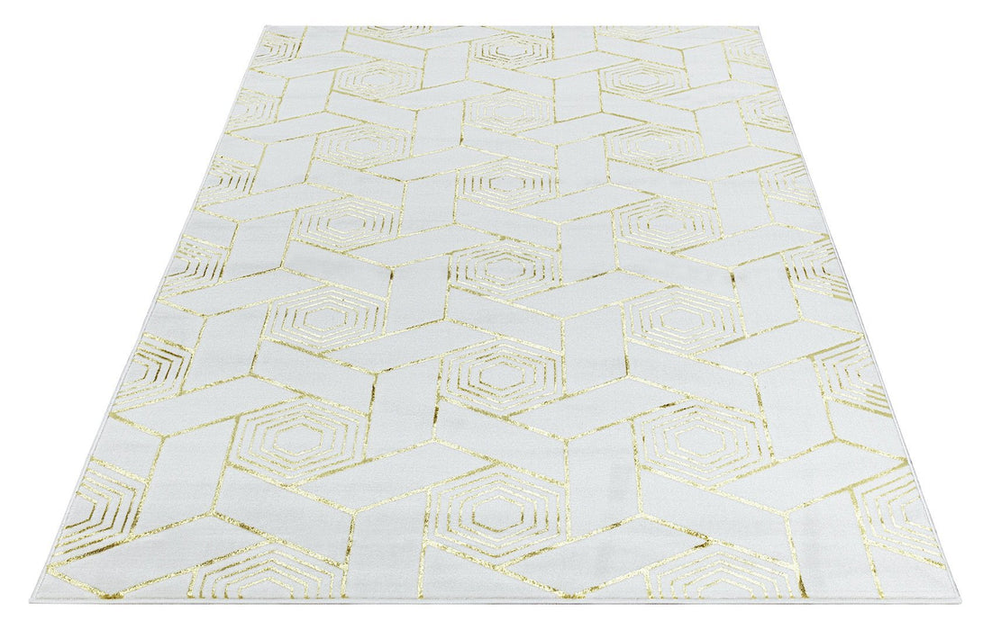 Ritz Geometric Design Rug Gold & Cream