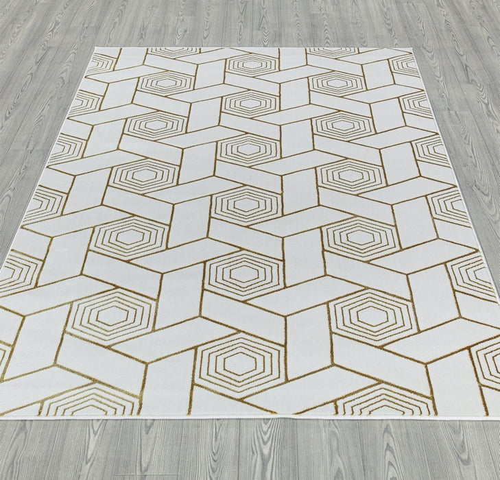 Ritz Geometric Design Rug Gold & Cream