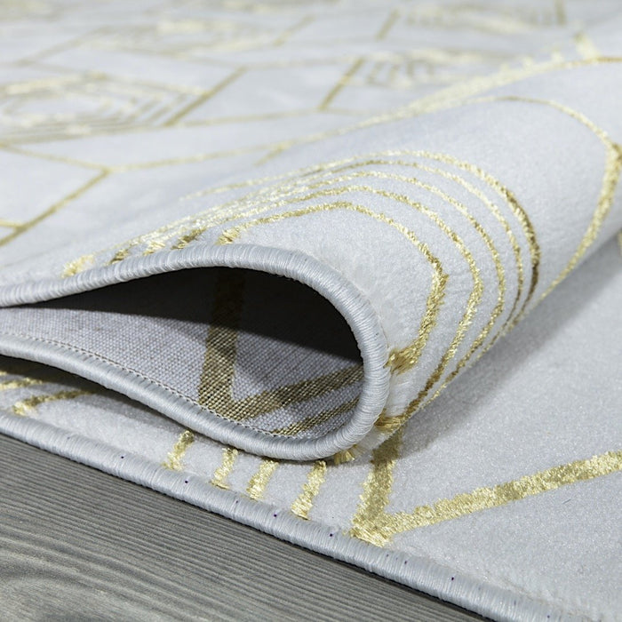 Ritz Geometric Design Rug Gold & Cream