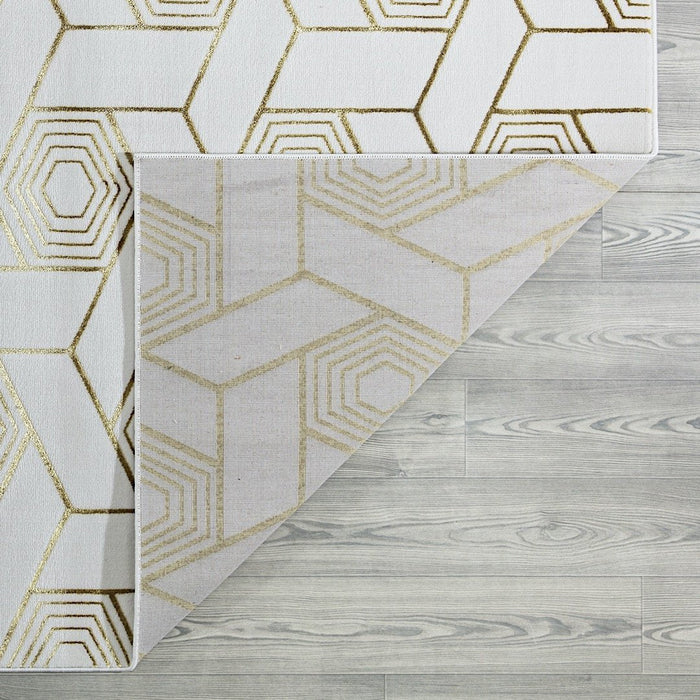 Ritz Geometric Design Rug Gold & Cream