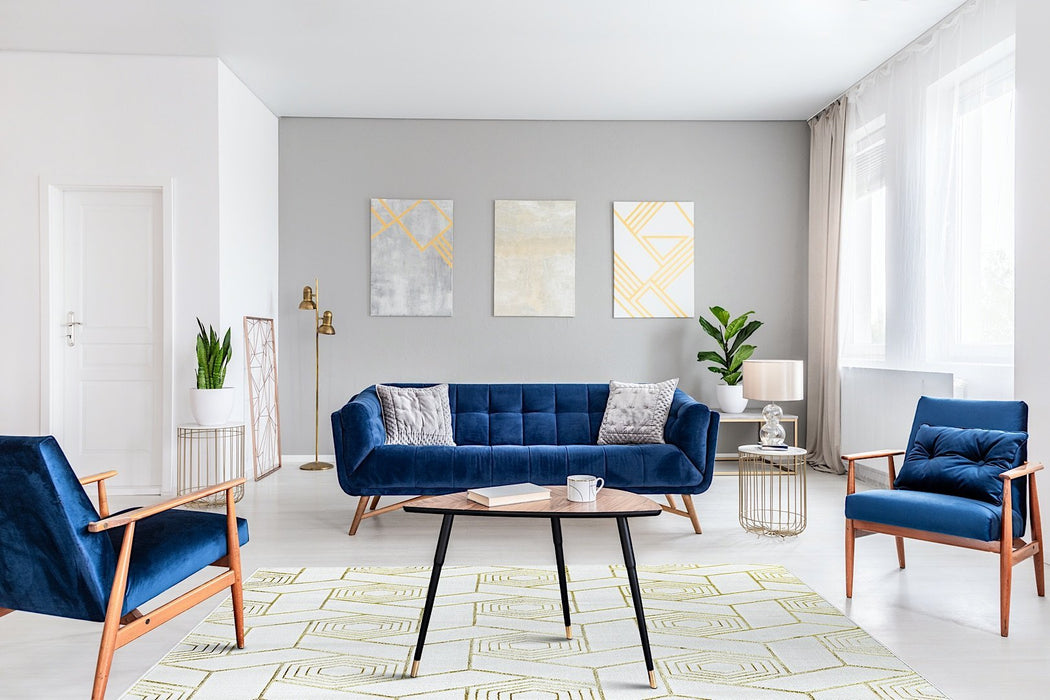 Ritz Geometric Design Rug Gold & Cream
