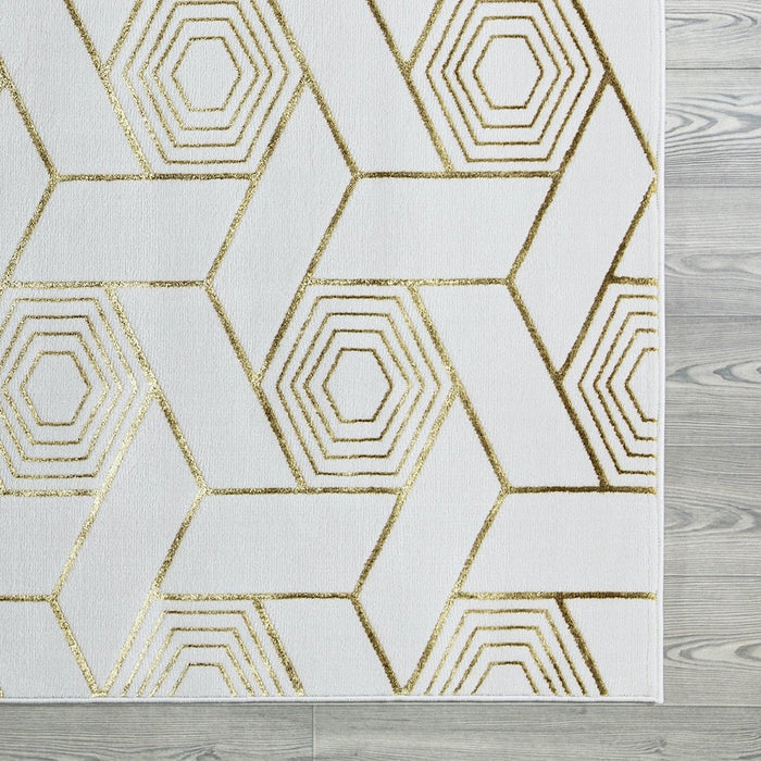 Ritz Geometric Design Rug Gold & Cream