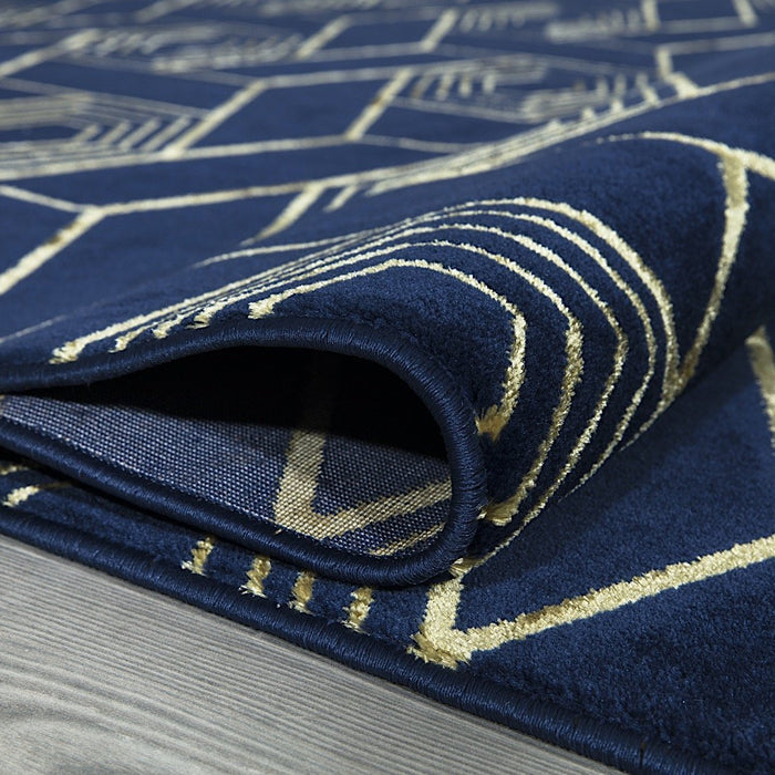 Ritz Geometric Design Rug Gold & Navy