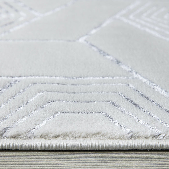Ritz Geometric Design Rug Silver & Cream