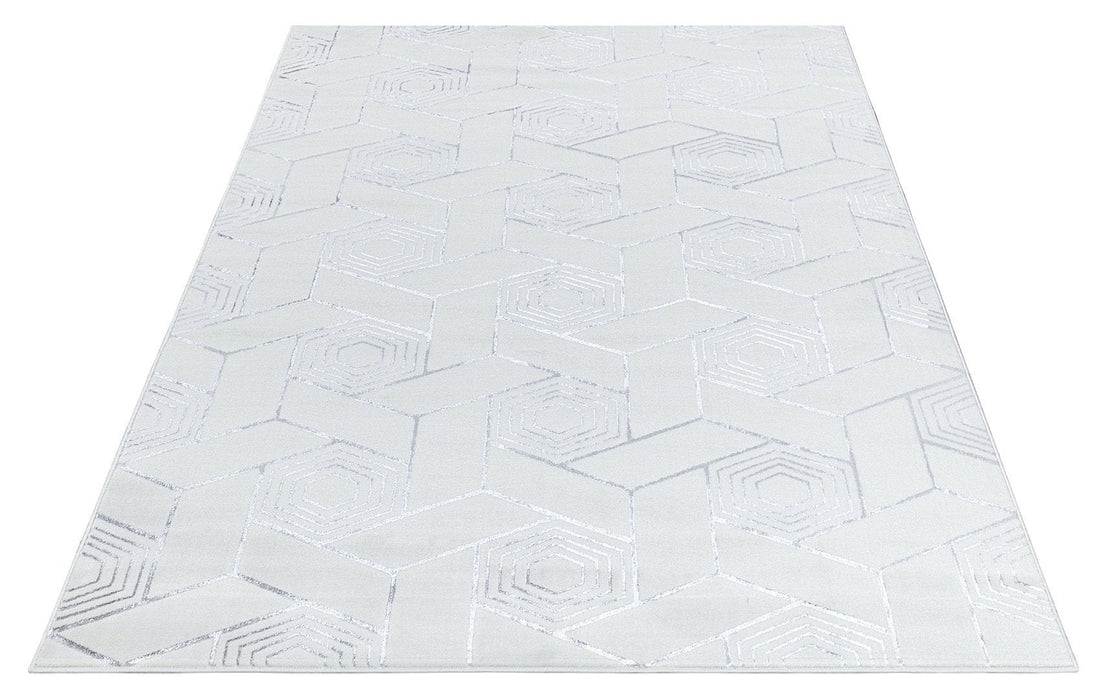 Ritz Geometric Design Rug Silver & Cream