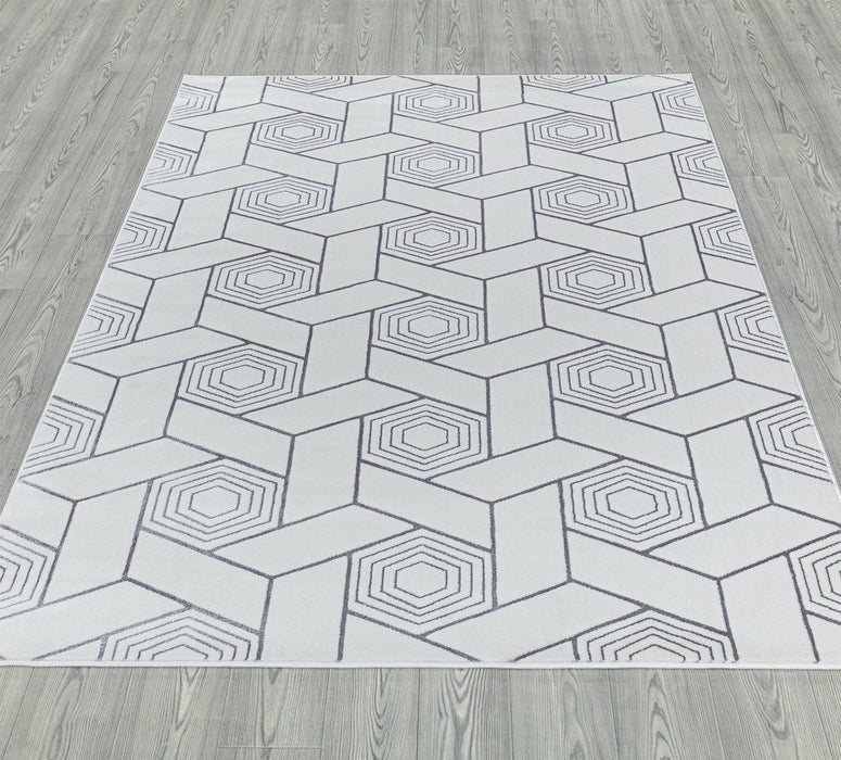 Ritz Geometric Design Rug Silver & Cream