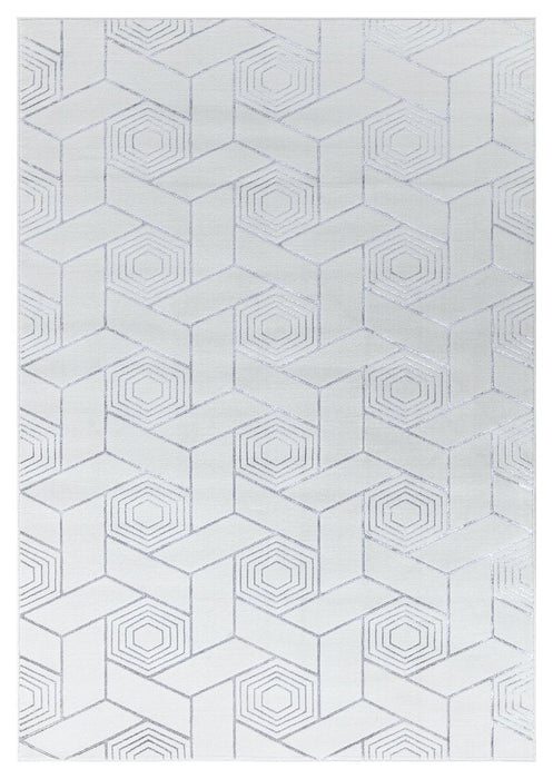 Ritz Geometric Design Rug Silver & Cream