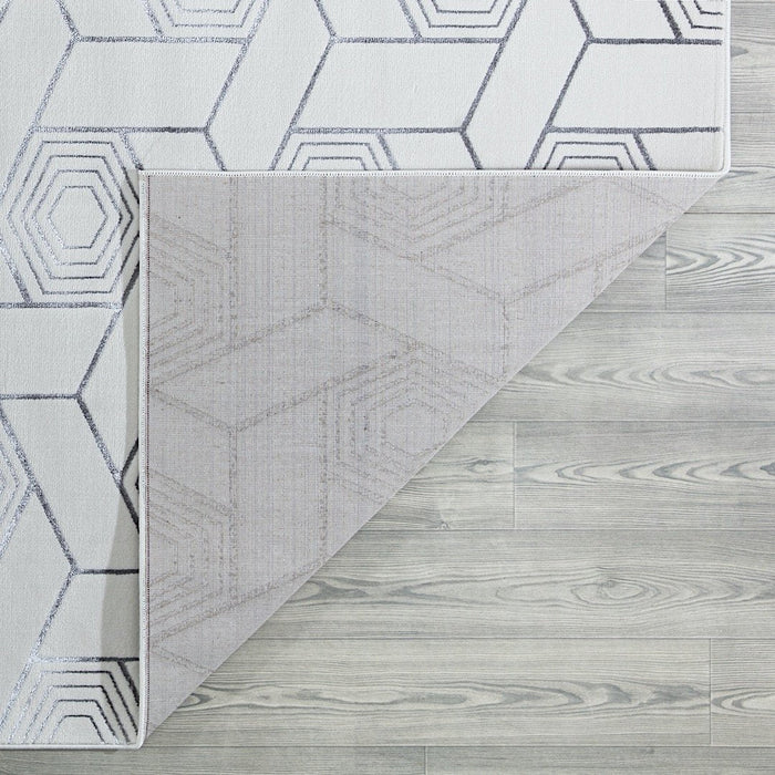 Ritz Geometric Design Rug Silver & Cream