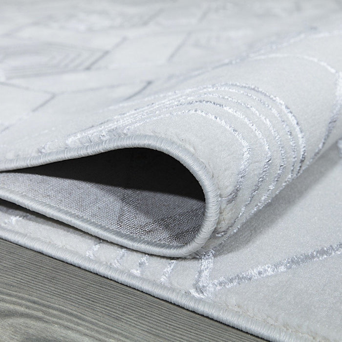 Ritz Geometric Design Rug Silver & Cream