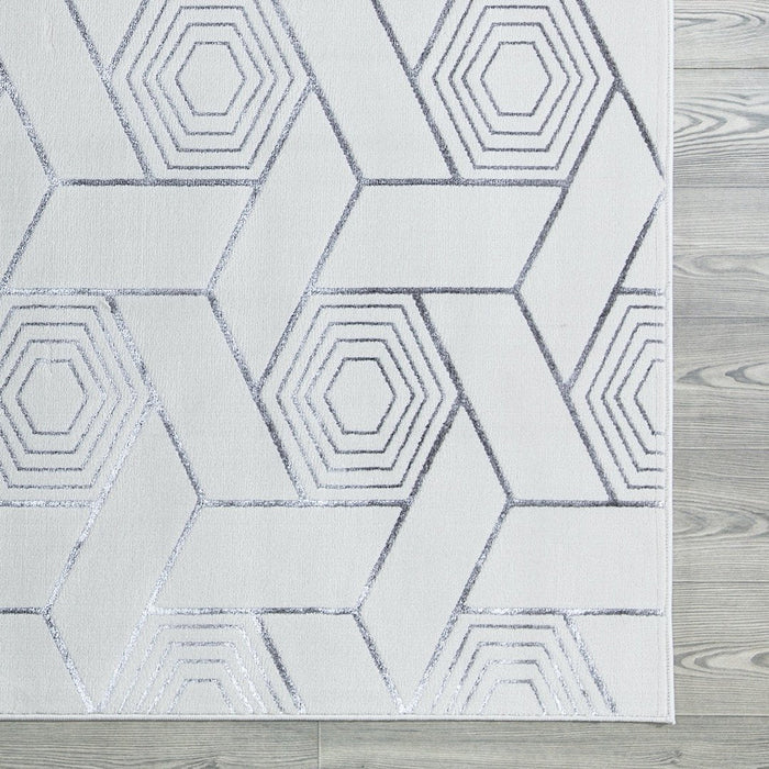 Ritz Geometric Design Rug Silver & Cream