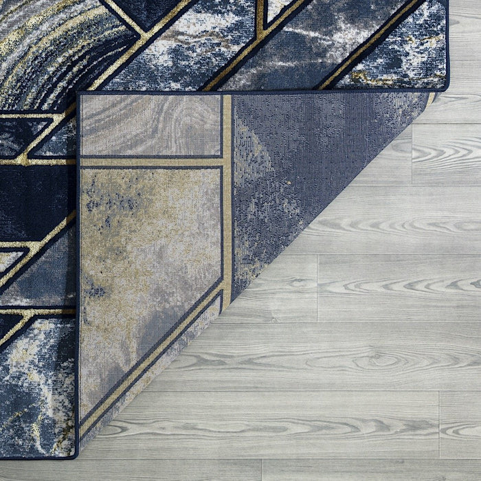 Ritz Geometric Modern Rug Gold & Navy (V1)